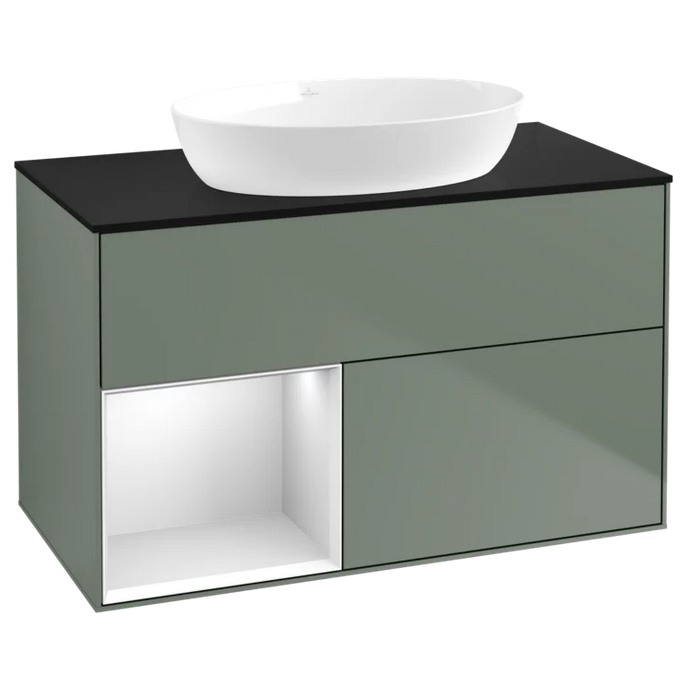 Тумба под раковину Villeroy & Boch Finion 100х50,1 см с подсветкой МДФ оливковый матовый лак/стекло черное матовое FA12MTGM