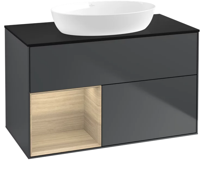 Тумба под раковину Villeroy & Boch Finion 100х50,1 см с подсветкой МДФ темно-синий матовый лак/стекло черное матовое FA12PCHG