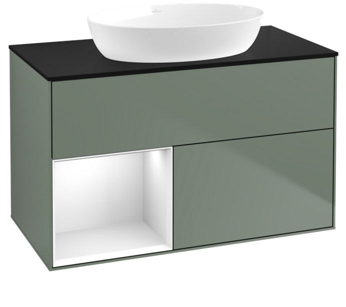 Тумба под раковину Villeroy & Boch Finion 100х50,1 см с подсветкой МДФ оливковый матовый лак/стекло черное матовое FA12GFGM