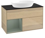 Тумба под раковину Villeroy & Boch Finion 100х50,1 см с подсветкой МДФ шпон дуба/стекло черное матовое FA12GMPC