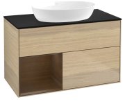 Тумба під раковину Villeroy & Boch Finion 100х50,1 см із підсвічуванням МДФ шпон дуба/скло чорне матове FA12GNPC