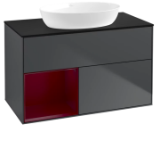 Тумба під раковину Villeroy & Boch Finion 100х50,1 см із підсвічуванням МДФ темно-синій матовий лак/скло чорне матове FA12HBHG
