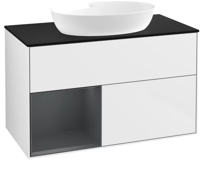 Тумба под раковину Villeroy & Boch Finion 100х50,1 см с подсветкой МДФ глянцевый белый лак/стекло черное матовое FA12HGGF