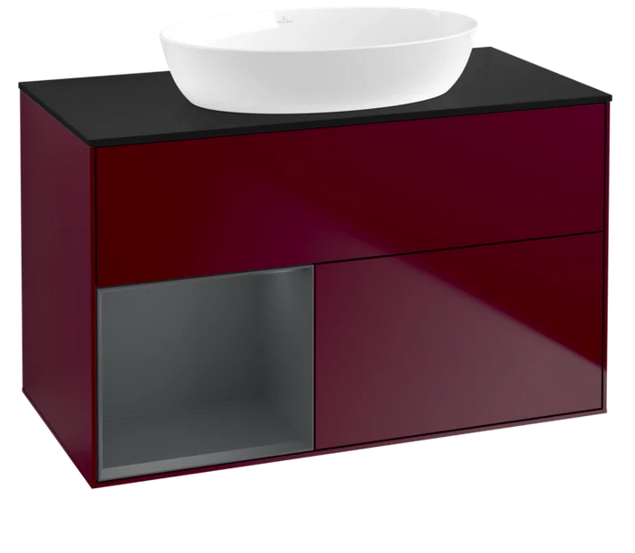 Тумба під раковину Villeroy & Boch Finion 100х50,1 см з підсвічуванням МДФ півонія матовий лак/скло чорне матове FA12HGHB