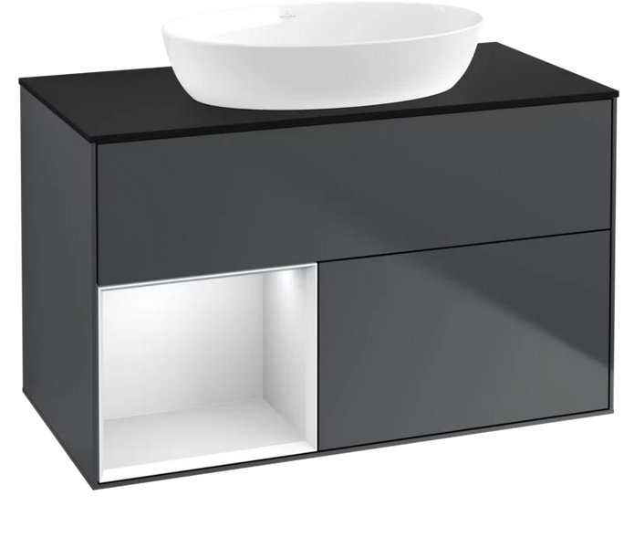 Тумба под раковину Villeroy & Boch Finion 100х50,1 см с подсветкой МДФ темно-синий матовый лак/стекло черное матовое FA12MTHG