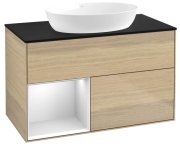 Тумба під раковину Villeroy & Boch Finion 100х50,1 см із підсвічуванням МДФ шпон дуба/скло чорне матове FA12MTPC