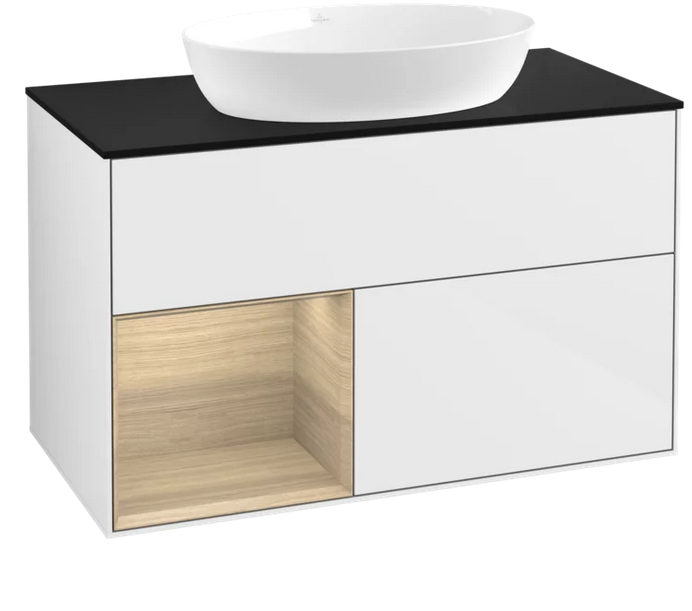 Тумба под раковину Villeroy & Boch Finion 100х50,1 см с подсветкой МДФ глянцевый белый лак/стекло черное матовое FA12PCGF