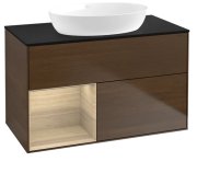 Тумба під раковину Villeroy & Boch Finion 100х50,1 см з підсвічуванням МДФ шпон волоського горіха/скло чорне матове FA12PCGN