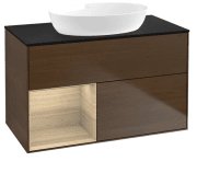 Тумба под раковину Villeroy & Boch Finion 100х50,1 см с подсветкой МДФ шпон грецкого ореха/стекло черное матовое FA12PCGN