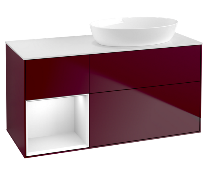 Тумба под раковину Villeroy & Boch Finion 120х50,1 см с подсветкой МДФ пион матовый лак/стекло белое матовое FA41GFHB