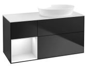 Тумба под раковину Villeroy & Boch Finion 120х50,1 см с подсветкой МДФ черный матовый лак/стекло белое матовое FA41GFPD