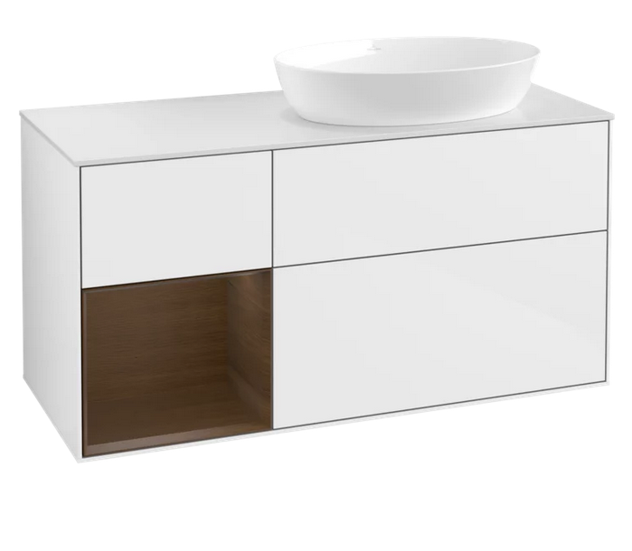 Тумба под раковину Villeroy & Boch Finion 120х50,1 см с подсветкой МДФ глянцевый белый лак/стекло белое матовое FA41GNGF