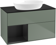 Тумба под раковину Villeroy & Boch Finion 100х50,1 см с подсветкой МДФ оливковый матовый лак/стекло черное матовое FA12PDGM