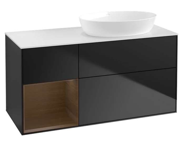 Тумба под раковину Villeroy & Boch Finion 120х50,1 см с подсветкой МДФ черный матовый лак/стекло белое матовое FA41GNPD