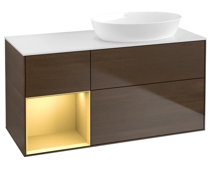 Тумба под раковину Villeroy & Boch Finion 120х50,1 см с подсветкой МДФ шпон грецкого ореха/стекло белое матовое FA41HFGN