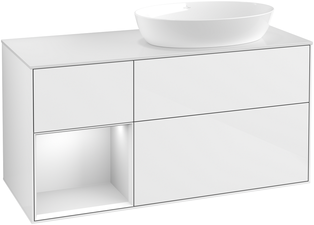 Тумба под раковину Villeroy & Boch Finion 120х50,1 см с подсветкой МДФ глянцевый белый лак/стекло белое матовое FA41MTGF