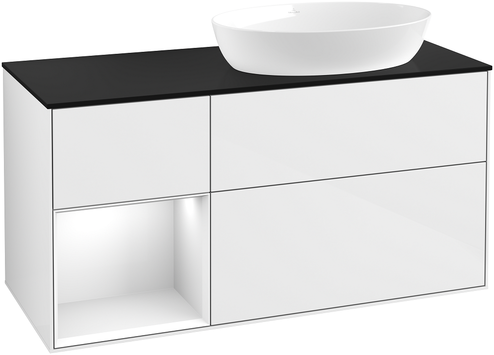 Тумба под раковину Villeroy & Boch Finion 120х50,1 см с подсветкой МДФ глянцевый белый лак/стекло черное матовое FA42GFGF