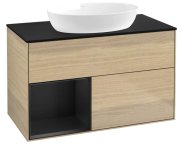 Тумба під раковину Villeroy & Boch Finion 100х50,1 см із підсвічуванням МДФ шпон дуба/скло чорне матове FA12PDPC