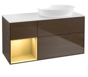 Тумба под раковину Villeroy & Boch Finion 120х50,1 см с подсветкой МДФ шпон грецкого ореха/стекло белое матовое FA41HFGN