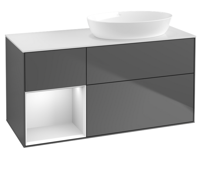 Тумба під раковину Villeroy & Boch Finion 120х50,1 см з підсвічуванням антрацит матовий лак/скло біле матове FA41MTGK
