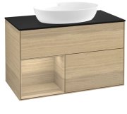 Тумба під раковину Villeroy & Boch Finion 100х50,1 см із підсвічуванням МДФ шпон дуба/скло чорне матове FA12PCPC