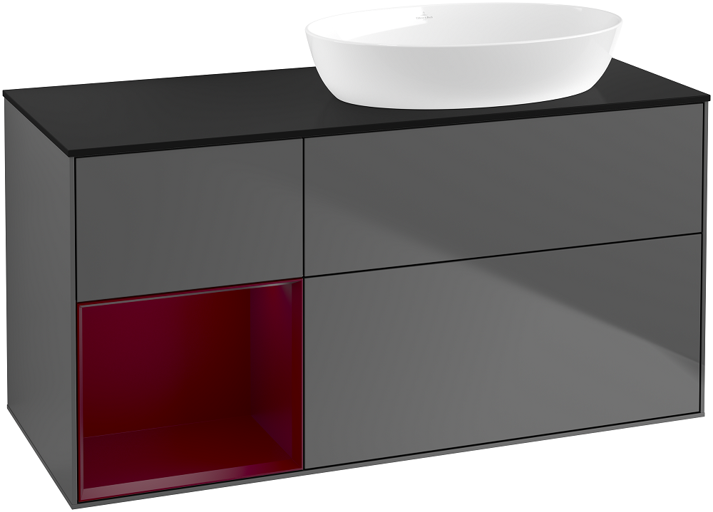 Тумба під раковину Villeroy & Boch Finion 120х50,1 см з підсвічуванням антрацит матовий лак/скло чорне матове FA42HBGK