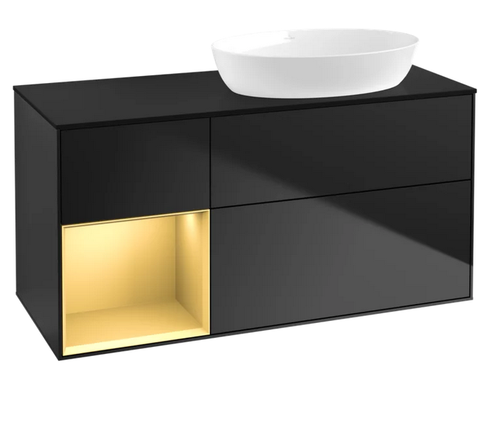 Тумба под раковину Villeroy & Boch Finion 120х50,1 см с подсветкой МДФ черный матовый лак/стекло черное матовое FA42HFPD