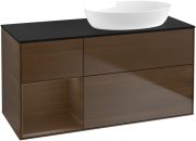 Тумба під раковину Villeroy & Boch Finion 120х50,1 см з підсвічуванням МДФ шпон волоського горіха/скло чорне матове FA42GNGN