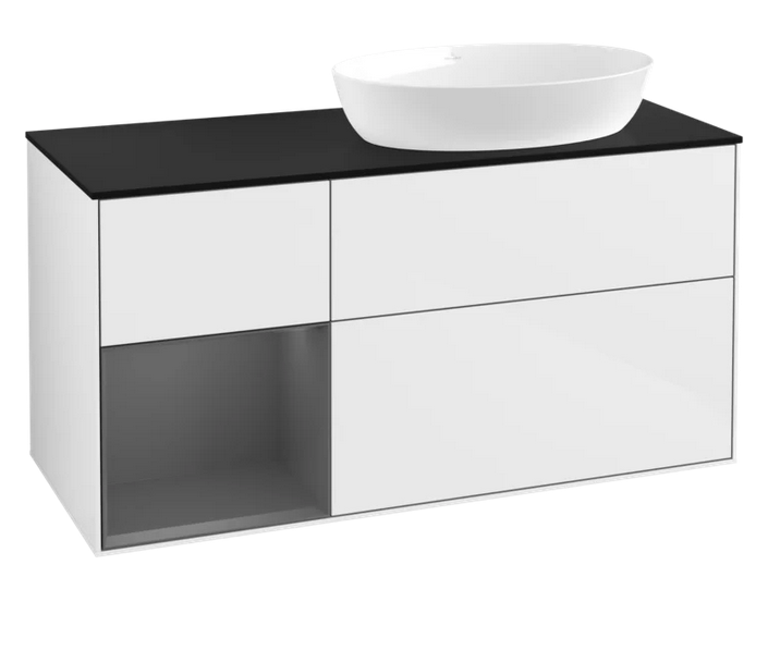 Тумба под раковину Villeroy & Boch Finion 120х50,1 см с подсветкой МДФ глянцевый белый лак/стекло черное матовое FA42GKGF