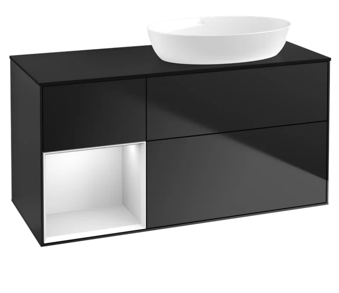 Тумба под раковину Villeroy & Boch Finion 120х50,1 см с подсветкой МДФ черный матовый лак/стекло черное матовое FA42MTPD