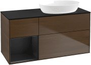 Тумба под раковину Villeroy & Boch Finion 120х50,1 см с подсветкой МДФ шпон грецкого ореха/стекло черное матовое FA42PDGN