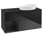Тумба під раковину Villeroy & Boch Finion 120х50,1 см з підсвічуванням МДФ чорний матовий лак/скло чорне матове FA42PDPD