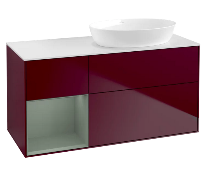 Тумба под раковину Villeroy & Boch Finion 120х50,1 см с подсветкой МДФ пион матовый лак/стекло белое матовое FA41GMHB