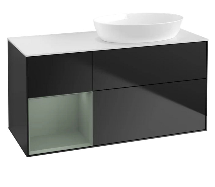 Тумба под раковину Villeroy & Boch Finion 120х50,1 см с подсветкой МДФ черный матовый лак/стекло белое матовое FA41GMPD