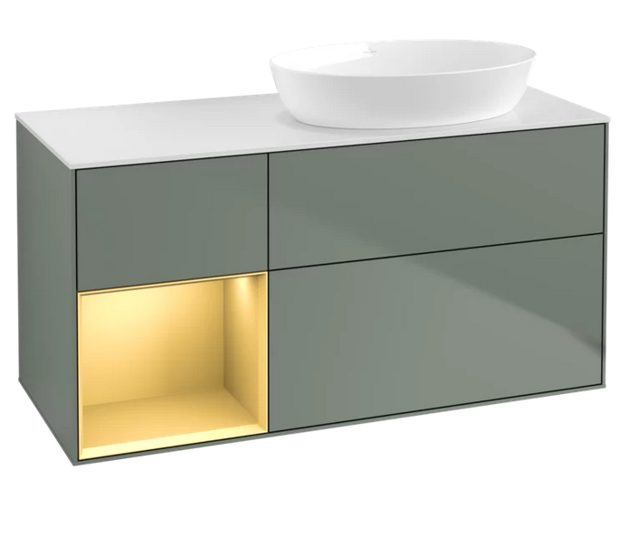 Тумба під раковину Villeroy & Boch Finion 120х50,1 см із підсвічуванням МДФ оливковий матовий лак/скло біле матове FA41HFGM