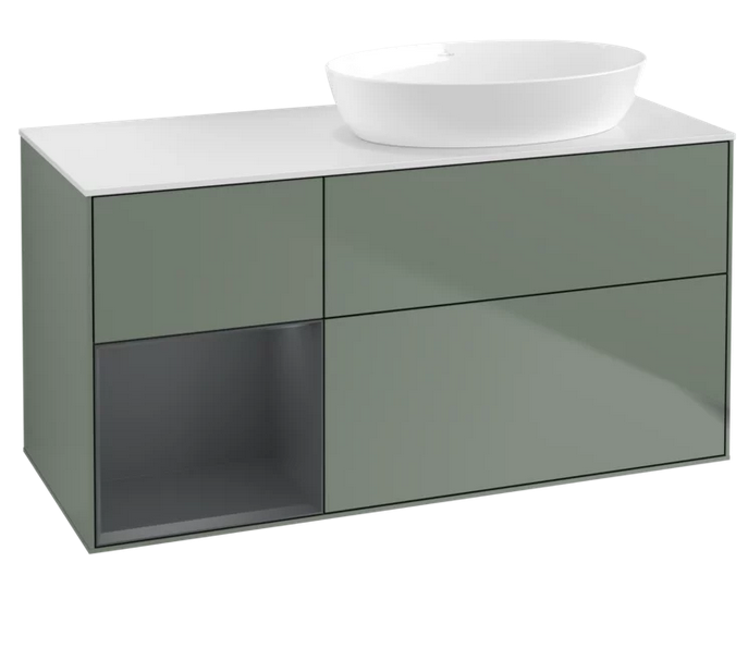 Тумба под раковину Villeroy & Boch Finion 120х50,1 см с подсветкой МДФ оливковый матовый лак/стекло белое матовое FA41HGGM