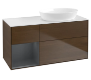 Тумба под раковину Villeroy & Boch Finion 120х50,1 см с подсветкой МДФ шпон грецкого ореха/стекло белое матовое FA41HGGN