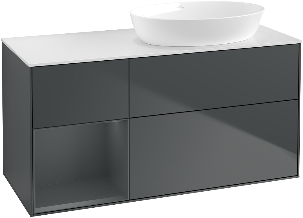 Тумба под раковину Villeroy & Boch Finion 120х50,1 см с подсветкой МДФ темно-синий матовый лак/стекло белое матовое FA41HGHG