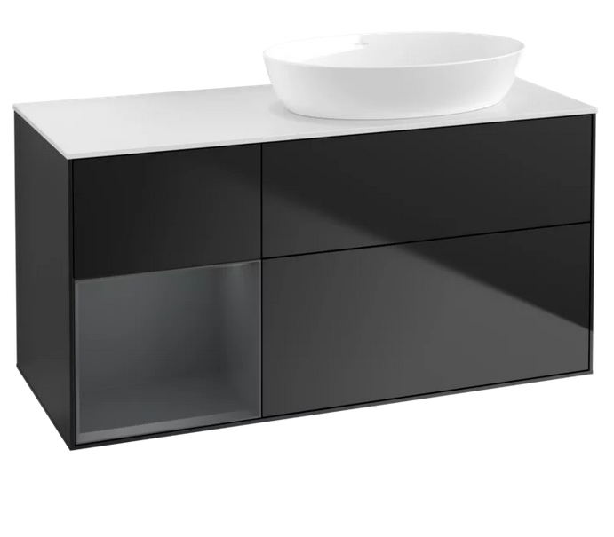 Тумба под раковину Villeroy & Boch Finion 120х50,1 см с подсветкой МДФ черный матовый лак/стекло белое матовое FA41HGPD