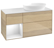 Тумба під раковину Villeroy & Boch Finion 120х50,1 см із підсвічуванням МДФ шпон дуба/скло біле матове FA41GFPC