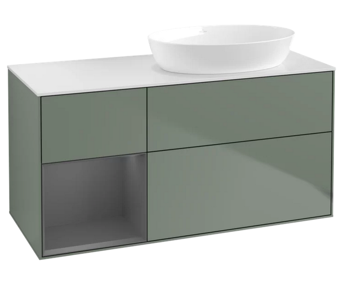 Тумба под раковину Villeroy & Boch Finion 120х50,1 см с подсветкой МДФ оливковый матовый лак/стекло белое матовое FA41GKGM