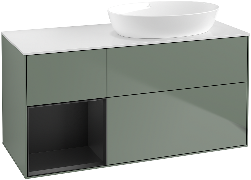 Тумба под раковину Villeroy & Boch Finion 120х50,1 см с подсветкой МДФ оливковый матовый лак/стекло белое матовое FA41PDGM