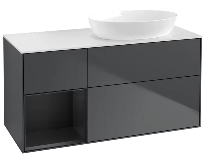 Тумба під раковину Villeroy & Boch Finion 120х50,1 см із підсвічуванням МДФ темно-синій матовий лак/скло біле матове FA41PDHG