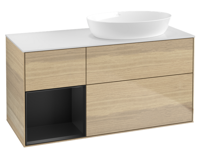 Тумба под раковину Villeroy & Boch Finion 120х50,1 см с подсветкой МДФ шпон дуба/стекло белое матовое FA41PDPC