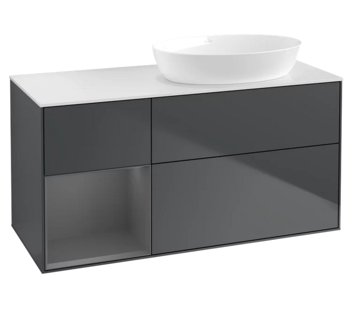 Тумба под раковину Villeroy & Boch Finion 120х50,1 см с подсветкой МДФ темно-синий матовый лак/стекло белое матовое FA41GKHG