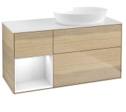 Тумба под раковину Villeroy & Boch Finion 120х50,1 см с подсветкой МДФ шпон дуба/стекло белое матовое FA41GFPC