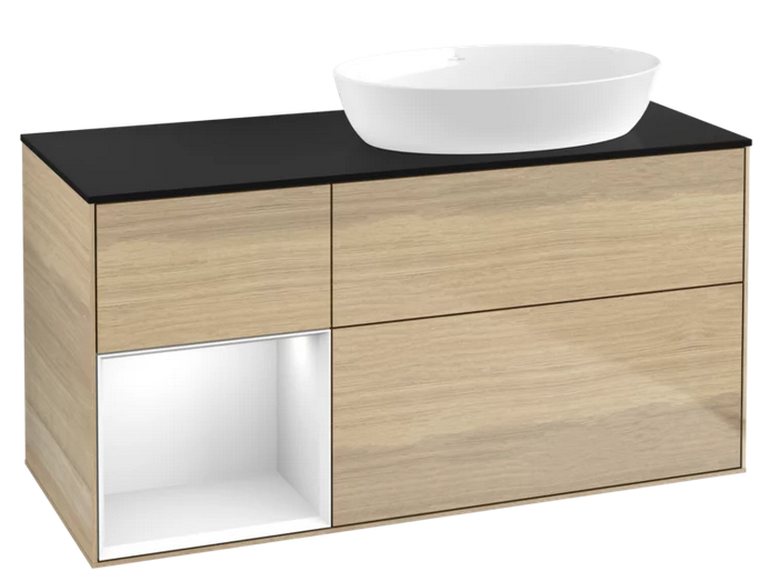 Тумба під раковину Villeroy & Boch Finion 120х50,1 см із підсвічуванням МДФ шпон дуба/скло чорне матове FA42GFPC