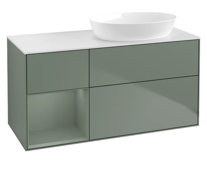 Тумба під раковину Villeroy & Boch Finion 120х50,1 см із підсвічуванням МДФ оливковий матовий лак/скло біле матове FA41GMGM