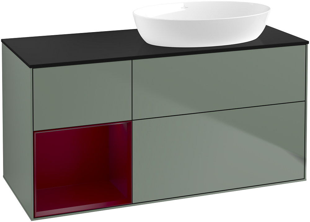 Тумба под раковину Villeroy & Boch Finion 120х50,1 см с подсветкой МДФ оливковый матовый лак/стекло черное матовое FA42HBGM