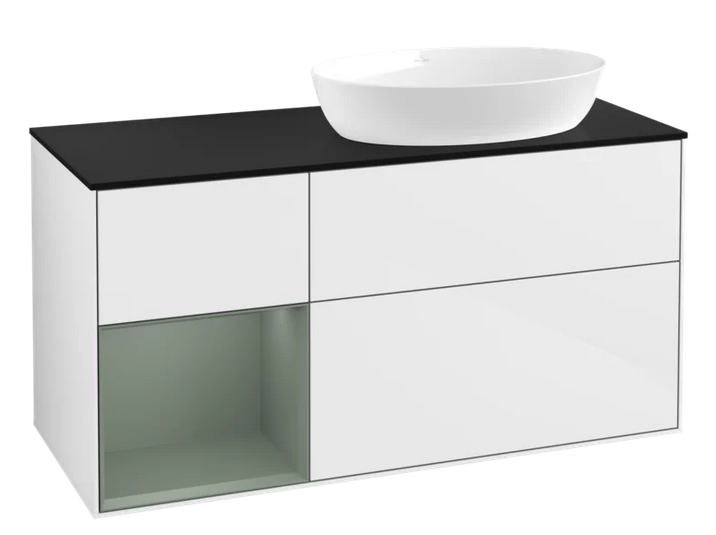 Тумба под раковину Villeroy & Boch Finion 120х50,1 см с подсветкой МДФ глянцевый белый лак/стекло черное матовое FA42GMGF